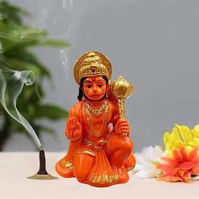 SBBCO Lord Hanuman Idol | Hanuman Ji Ki Murti Lord Balaji Bajrangbali With Gada Decorative Showpiece  -  10 cm(Resin, Orange)