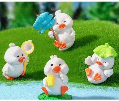 Satyam Kraft 1 Set Duck Miniature for Home,Office, Restaurant, Figurines,Garden Decor 4 Piece Decorative Showpiece  -  3 cm(Polyresin, White)
