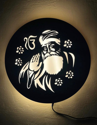 Artmagic Guru Nanak Dev Ji LED Wall Art Light | Round Backlit Wall Frame Decorative Showpiece  -  2 cm(Wood, Black)