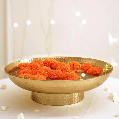 Dazzledecor Hammered metal Urli Bowl for Décor (26.4 x 8 cm) Decorative Showpiece  -  8 cm(Metal, Gold)