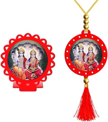 GiftsRange Lakshmi Narayan Red Car Dashboard Idol & Red Car Hanging (Set of 2) Decorative Showpiece  -  20 cm(Plastic, Multicolor, Red)