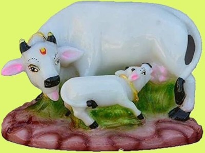 EliteTouch Handcrafted Kamdhenu Cow with Calf Decorative Showpiece  -  16 cm(Marble, White)