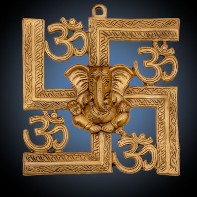 Indigenite Wall Hanging Swastik - Brass Statue | 2.5 Inch Decorative Showpiece  -  21 cm(Brass, Gold)