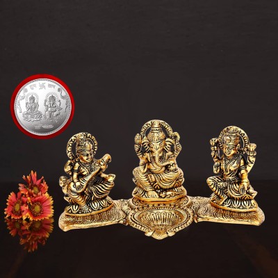 NOKTUS laxmi ganesh saraswati brass murti,laxmi ganesh saraswati deepak/oil lamp,diwali Decorative Showpiece  -  9.5 cm(Brass, Gold)