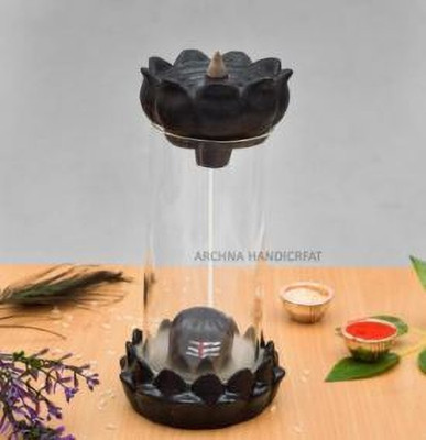 NIHARIKA HANDICRAFT Premium Glass Shivling Smoke Fountain with 10 Cones HOME DECOR VASTU PUJA Decorative Showpiece  -  22 cm(Glass, Clear)
