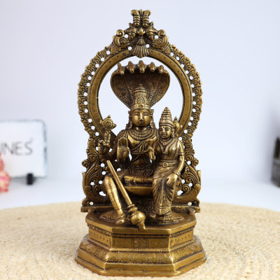 Bhunes Brass Vishnu Idol – Handcrafted Lord Vishnu Murti For Home, Temple & Spiritual Decorative Showpiece  -  26 cm(Brass, Gold)