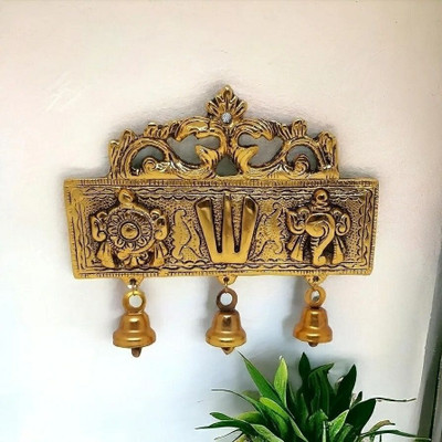 PUJADECOR Brass Plated Shankh Chakra Namah Showpiece | Shri Balaji Shankha Chakra Tilak Decorative Showpiece  -  15.5 cm(Metal, Gold)