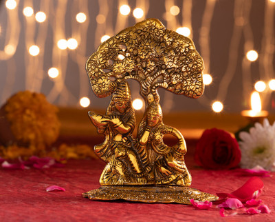 ServDharm Radha Krishna Murti Statue Idol for Puja Pooja Home Decor Temple Mandir Decorative Showpiece  -  15.5 cm(Metal, Gold)