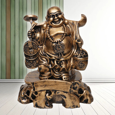SPLICE Resin Decorative Idol Statue Showpiece Laughing Buddha Decorative Showpiece  -  23 cm(Polyresin, Gold)