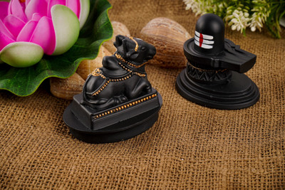 Shrey Shiv Collections Shivling and Nandi Idol Decorative Showpiece  -  10 cm(Ceramic, Black)
