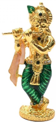 TARANG ARTS Lord Krishna Crystal Idol with Flute, Small comapct size Metal Krishna Statue Decorative Showpiece  -  7.6 cm(Metal, Green)