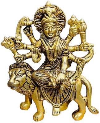 Dhanuka Durga Maa,Mata Rani Murti ,for Home Decor, Puja Room,Office Desk Decorative Showpiece  -  11 cm(Brass, Gold)