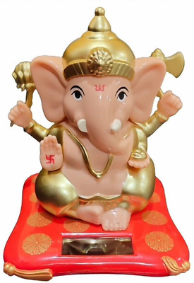skynly Moving Hand Solar Powered Ganesha, Lord Ganesh ji Moving Hand Decorative Showpiece  -  13 cm(Plastic, Yellow)