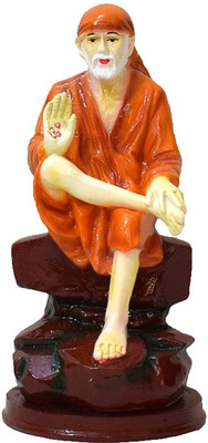 Suthar's Sai Baba Blessing Idol – Sitting Pose Decorative Showpiece  -  12 cm(Polyresin, Multicolor)