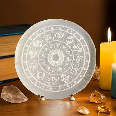 VIBESLE Selenite Charging Plate for Crystals | Purify & Amplify Energy Decorative Showpiece  -  4 cm(Stone, Crystal, White)