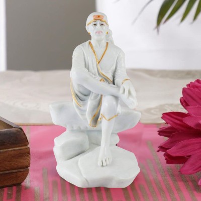 Kitlyn White Entique Sai Baba Statue Sai baba Idol , Marble Finish , Sai baba Murti Decorative Showpiece  -  23 cm(Resin, White)