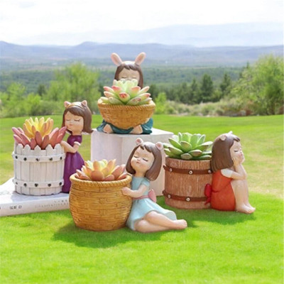 Always Better Look Cute Beautiful Combo Pack of 4 Girls Succulent Planter Pots Resin Flowerpot Decorative Showpiece  -  11 cm(Resin, Multicolor)