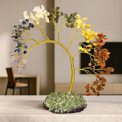 BLADESMITH 7 Chakra Natural Crystal Tree Feng Shui Home Decor Showpiece Decorative Showpiece - 10 cm(Crystal, Multicolor)