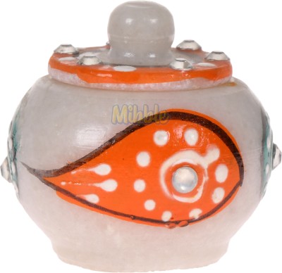 Mibble Decorative Round Marble All Purpose/Kumkum Box Sindoor Dani/Dibbi Decorative Showpiece  -  20 cm(Marble, White)