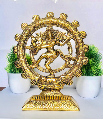uniquepacks Metal Nataraja Statue With Golden Poslish Mahadev Murti For Home Decorative Showpiece  -  18 cm(Metal, Gold)