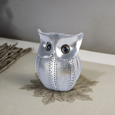 Royalbox Lucky Owl Resin Art Idol Figure Silver Owl Art Figure for Good Luck Statue Decorative Showpiece  -  14 cm(Polyresin, Silver)