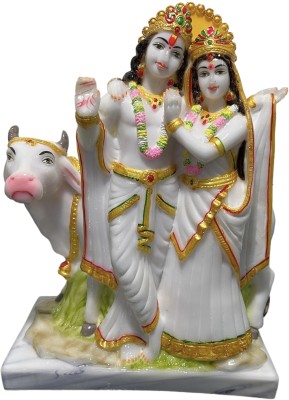 Rama Collections Radha Krishna with Kamdhenu Cow | God Idol, Murti Figurine Religious Idol Decorative Showpiece  -  27.94 cm(Marble, White)
