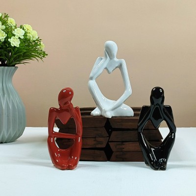 Deco Design Gallery Set of 3 Thinkers Decorative Showpiece  -  25 cm(Ceramic, Black, Red, White)