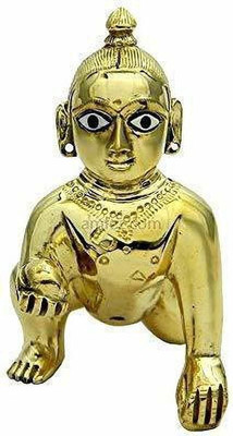 Dhruvi Brass Laddu Gopal/THAKURJI MURTI Idol/BAL Gopal/Heavy PEETAL MURTI NO.4 Decorative Showpiece  -  9 cm(Brass, Gold)