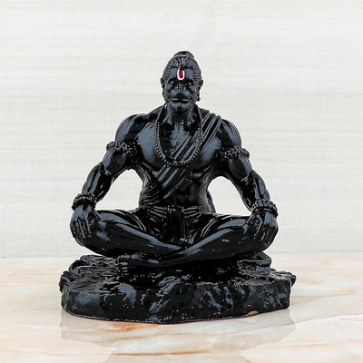 SEVLIYA TRADERS Meditating Hanuman Ji Murti 4 Inch Polymarble Idol for Car Dashboard & Home Decorative Showpiece  -  10 cm(Resin, Black)