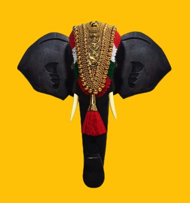 HOIVA Pack of 1)14 Inch Wood Handmade Elephant Head Handicraft product Decorative Showpiece  -  35 cm(Wood, Multicolor)