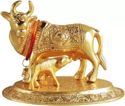 SHRI ASTHA VINAYAK GOLD ELEGANT COW AND CALF SHOW PIECES Decorative Showpiece  -  14.5 cm(Aluminium, Gold)