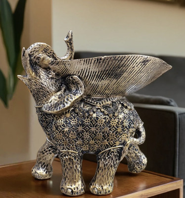 Hitech Crafts Beautifull Elephant Platter Decorative Showpiece  -  22 cm(Resin, Multicolor)