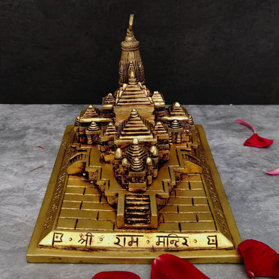 Puja N Pujari Brass Ram Mandir Ayodhya Model Temple for Home & Dashboard Decorative Showpiece  -  17.78 cm(Brass, Brown)