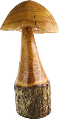 Bagus Round Mushroom Home Garden and Table Décor Decorative Showpiece  -  32 cm(Wood, Brown)