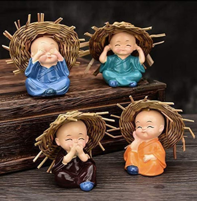 advik mart Baby Hat Monk Buddha Idols Standard Multicolour, 4 Pieces Decorative Showpiece  -  7 cm(Polyresin, Multicolor)
