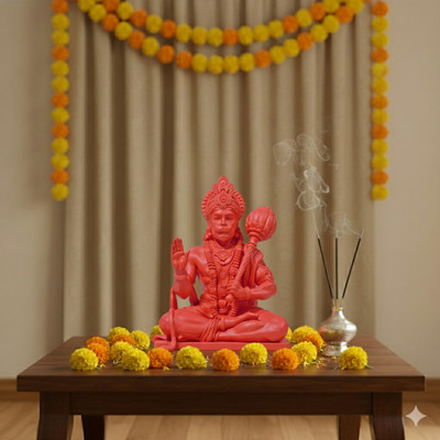 Rudjap Rudjap Hanuman Ji Idol 3 Inch Bajrangbali Murti for Car Dashboard, Home Temple Decorative Showpiece  -  8 cm(Resin, Red)