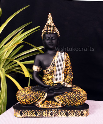 Mishtukocrafts Polyresin Buddha Idol Statue Showpiece for Home Decoration Gift (orange Black) Decorative Showpiece  -  21 cm(Polyresin, Orange, Black)