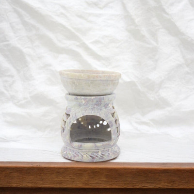 Natriel Intricate Soapstone T-Light Holder – Creates a Calming Fragrance for Your Space Decorative Showpiece  -  11 cm(Stone, White)
