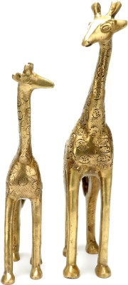 Two Moustaches Decorative Brass Giraffe Pair Showpiece Decorative Showpiece  -  22.5 cm(Brass, Yellow)