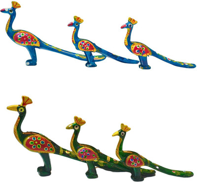 Dastkaari Peacock Set 6 Pcs Decorative Showpiece  -  11 cm(Plastic, Green, Blue)