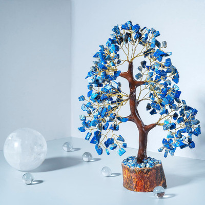 VIBESLE Lapis Lazuli Chakra Tree of Life - Crystal Tree for Positive Energy Tree Decorative Showpiece  -  25 cm(Stone, Blue)
