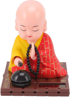 MIXUNBOX Solar Buddha, Moving Head and Hand both Buddha Monk Statue Decorative Showpiece  -  6 cm(Plastic, Multicolor)