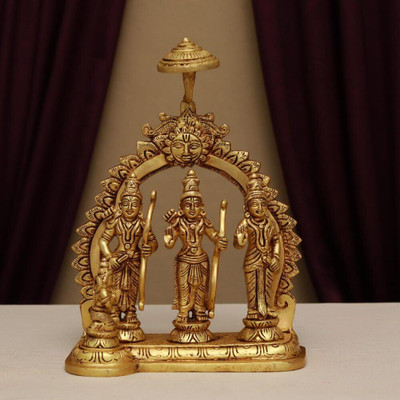 janijatra Brass Ram Darbar Idol 9.5 Inches – Ram with Sita, Lakshman & Hanuman Murti Decorative Showpiece  -  24.5 cm(Brass, Gold)