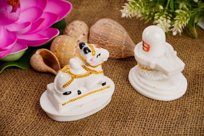 Shrey Shiv Collections Shivling and Nandi Idol Decorative Showpiece  -  10 cm(Ceramic, White)