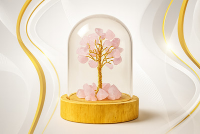 CFC Clear Quartz Crystal Tree healing crystals home decor energy balancing stones Decorative Showpiece  -  6 cm(Crystal, Glass, Copper, Pink)