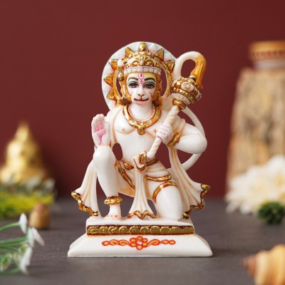 shyam antique creation Hanuman Ji Sitting Statue Bajrangbali Murti Balaji Maharaj Idol for Puja, Home Decorative Showpiece  -  15.24 cm(Marble, Clay, Multicolor)