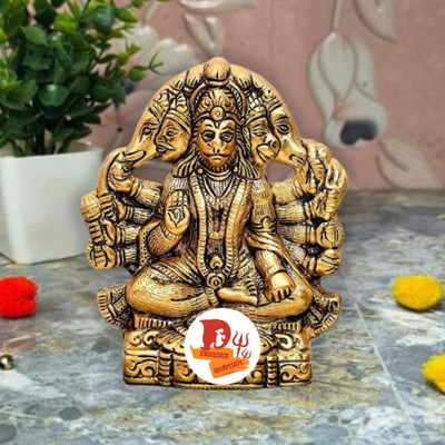 VALUE CRAFTS Panchmukhi Hanuman ji Idol/Murti/Bajrangbali Murti/Hanuman for door entrance Decorative Showpiece  -  11 cm(Metal, Gold)