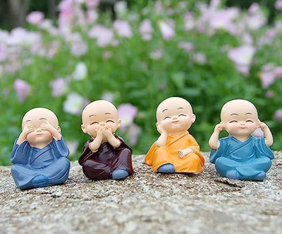 Siddham Baby Buddha Monk Statue Figurines Set of 4 Decorative Showpiece  -  5 cm(Resin, Multicolor)