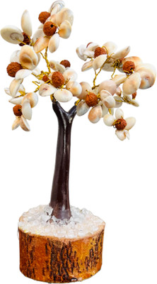 Delrin Gomti Chakra Tree with Rudraksha Beads (54) for Good Luck Prosperity & Money Decorative Showpiece  -  18 cm(Stone, Wood, Brown, White)