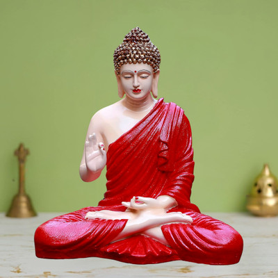 GW Creations Lord Gautam Meditating Big Buddha Statue For Home Decor Idol Decorative Showpiece  -  38 cm(Marble, Red)